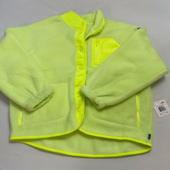 NWT Puma Neon Green Fleece Jacket Size Large New - Picture 1 of 11